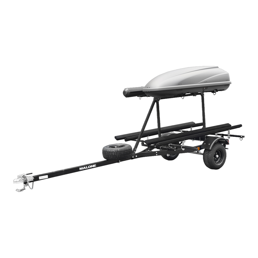 Malone MicroSport OffRoad LowBed 2 Kayak Trlr Pkg (2nd tier, 2 Sets Bunks, Cargo Box, Rod Tube, Spare Tire)